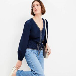Loft Tie Peplum Blouse in Deep Space Blue, Originally $70 - EUC
